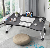 Bureau de lit pour ordinateur portable et écriture avec rangement, porte-gobelet, éclairage |   Support pliable pour ventilateur, porte-stylo et tablette, pour lit