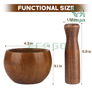 Set of Wood Mortar Pestle Bamboo <b>Grinder</b> Bowl for Seasoning Polished <b>Herb</b> Crusher for Guacamole Salad - Product Image 2