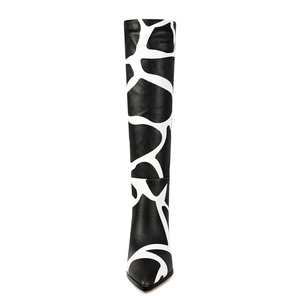 Stivali larghi da <span class=keywords><strong>donna</strong></span> con motivo <span class=keywords><strong>bianco</strong></span> con tacco alto al ginocchio da <span class=keywords><strong>donna</strong></span> scarpe con tacco alto a punta da infilare su stivaletti lunghi - Product Image 3