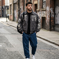 Blouson Bomber Techwear Gris Délavé pour Homme, Imprimé Équipement Industriel, Lettres Personnalisées sur le Devant, Coupe-Vent Respirant Haute Qualité