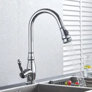 Luxury deck mount kitchen sink faucet pull down spring spray head single hole faucet mixer torneiras pra cozinha