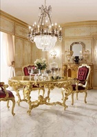 Table à manger Rococo Or Ensemble de meubles de salle à manger de luxe de 4 pièces avec table ronde Ensemble de table à manger en bois 4 chaises