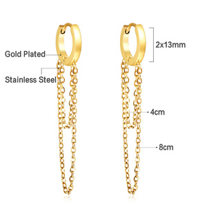 Pendientes Geométricos con Cadena Dorada, Círculo de Acero Inoxidable, Accesorios de Moda para Mujer - Product Image 4