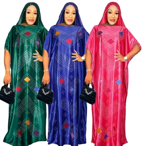 H D Traditional African Clothing Satin African Dresses For Women Elegant Maxi Robes Boubou For Wedding Party