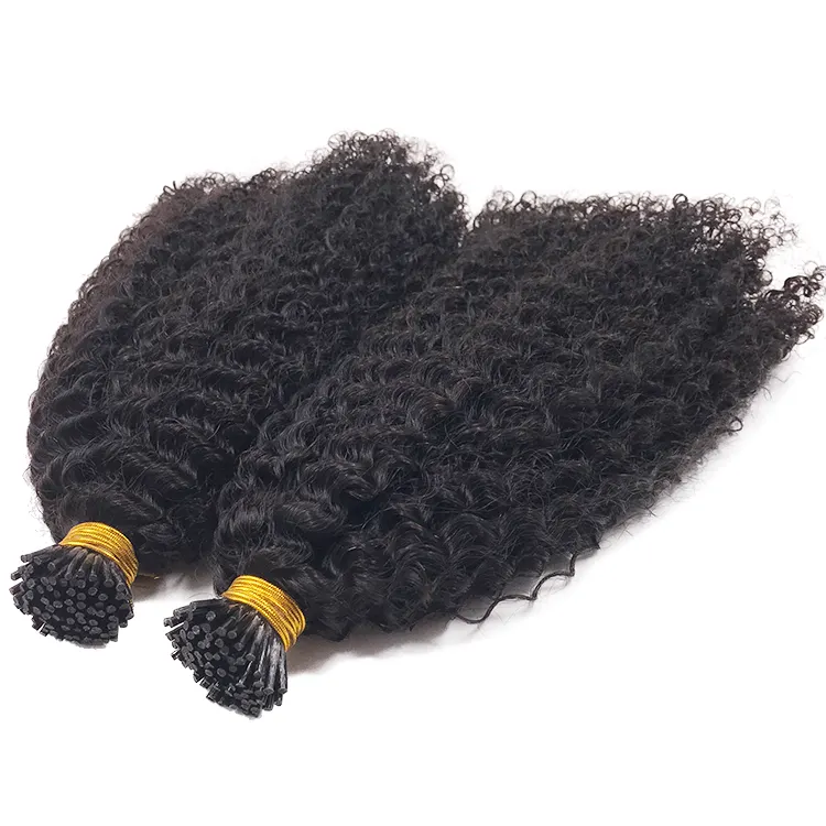 Wholesale raw unprocessed virgin human combed kinky curly i tip hair extensions