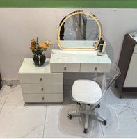 Coiffeuse moderne européenne en bois massif avec miroir et éclairage réglable, meuble de chambre avec rangement