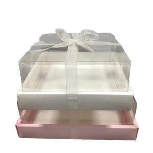 Boîte cadeau carrée recyclable en gros, pliable, avec pelliculage mat, transparente, multifonctionnelle, pour emballage alimentaire et gâteaux, avec ruban - Product Image 1