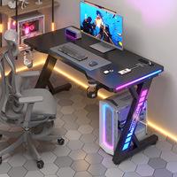 Bureau d'ordinateur en bois pour jeux vidéo, idéal pour la maison, l'étude, la chambre, le travail, avec éclairage d'ambiance et plateau rechargeable