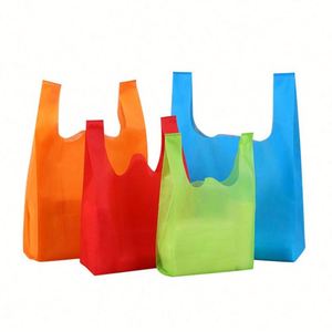 Manufacturers Supply Supermarket Ultrasonic W Cut Waterproof Tote Vest Green Non Woven Reusable <b>Bags</b> 40gsm - Product Image 4