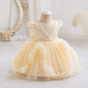Robe Tutu Fille Col Rond Manches Volantes OEM pour Mariages, Anniversaires et Baptêmes, Tenue de Cérémonie <span class=keywords><strong>Enfant</strong></span>, Robe Perles pour Fille de 3 Ans - Product Image 4