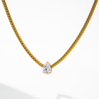 YF4036 Collier Chaîne Tendance Plaqué Or 18 carats Luxe Étanche en Acier Inoxydable avec Pendentif Goutte d'Eau en Zircon