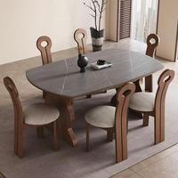 Ensemble table et chaises de salle à manger de style médiéval en bois massif avec plateau en pierre, pour usage domestique, compact, extensible, pliable, table ronde ou carrée