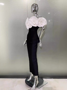 <span class=keywords><strong>Abito</strong></span> midi fasciante da donna 3D con rose floreali, arancione <span class=keywords><strong>e</strong></span> <span class=keywords><strong>fucsia</strong></span>, senza spalline, aderente, per feste ed eventi serali, personalizzabile - Product Image 3