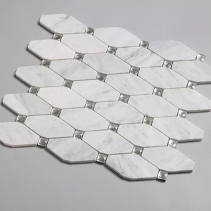 Samistone Bianco Carrara Blend Glass Octagon White Marble Mosaic Backsplash <strong>Tiles</strong> For Kitchen