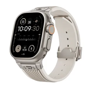 Watch Band With Stainless Steel Metal Connector Silicone Strap For Watch Ultra 9 8 7 6 5 4 Series Fit Seamless Connection