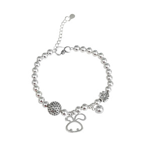 925 Sterling Silver Rabbit <b>Beaded</b> <b>Bracelet</b> For Women Minimalist Cartoon Animal Zodiac Charm Jewelry Everyday Wear - Product Image 5