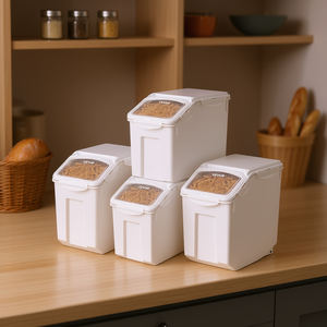 Conteneur de stockage hermétique pour cuisine VZVOR, 3,5 Gal x 2, 4,5 Gal x 2, couvercle à rabat, empilable, en plastique rectangulaire, bac à nourriture - Product Image 2