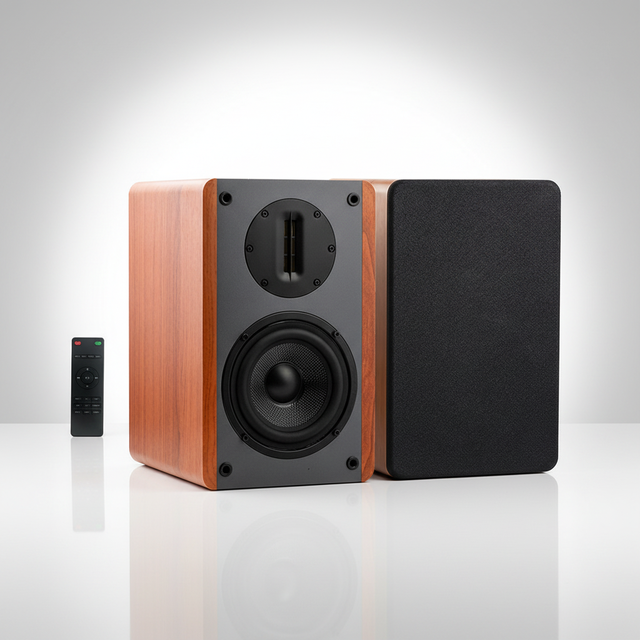 Samtronic 5.25" Two Way Black Active Studio Monitor Hi-fi Bookshelf Speaker with Ribbon Tweeter 200W Wood Hi-Res Audio 4-Unit