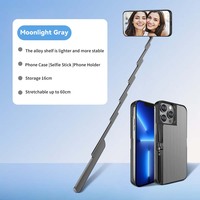 Étui de téléphone 3 en 1 avec perche à selfie rétractable intégrée pour iPhone, coque de protection pour vlogging, streaming en direct, photographie en extérieur