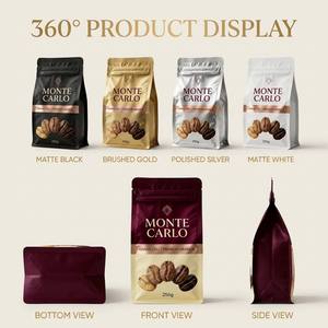 Sacs à café à fond plat refermables de qualité alimentaire avec logo personnalisé, imprimés sur mesure pour les grains torréfiés, emballage de 250 g, 500 g, 1 kg - Product Image 4