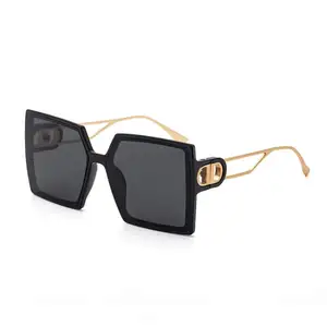 핫 맞춤형 D 자형 템플 엔드 디자이너 선글라스 UV400 대형 스퀘어 쉐이드 레트로 패션 선글라스