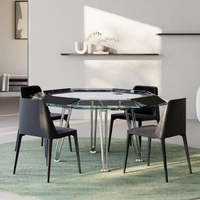 Table de poker en verre trempé en forme de diamant avec poches en cuir noir et pieds chromés pour salle de jeux