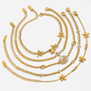 Pulseras de Moda con Dijes, Cadena Dorada, Diseño de Estrella y Flor, Incrustaciones de Circonio, Joyería Unisex para Regalo, Origen Yiwu - Product Image 1