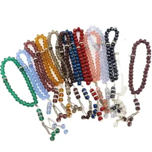 Popular souvenir gift crystal bracelets 2020 crystal bead muslim prayer bracelet custom various colors glass rosary bracelet