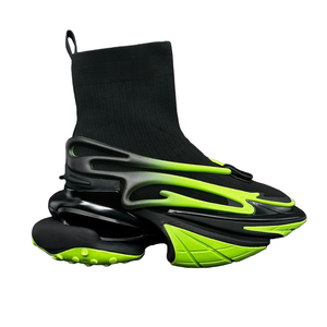 Mocasines Negros con Detalles en Verde Neón, Zapatillas Chunky de Cuero Genuino con Empeine Elástico y Paneles Brillantes, Suela Acolchada, para Hombre, Resistentes a Impactos - Product Image 3