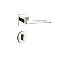 Poignée de porte à levier carrée de style européen contemporain en alliage de zinc finition chrome poli avec cylindre pour hôtel, maison, bureau