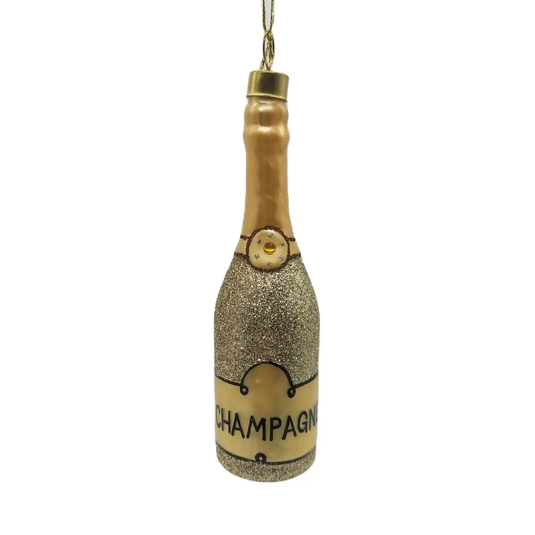 Nuovo Design OEM ornamenti di vetro di natale bottiglia di Champagne a forma di bottiglia di vino in vetro pallina personalizzata per la decorazione appesa dell'albero di natale