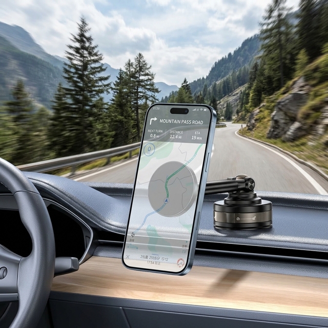 Telescopic Vacuum Magnetic Phone Mount | 17 Magnets 360° Rotation | 10KG Load Anti-Shake Stand | T34 Adjustable Car Holder