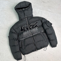 Manteaux courts d'hiver personnalisés en duvet Ultra Léger Broderie de Canard Oie Chenille Rembourré Amovible Chapeau Bulle Doudoune Veste pour Hommes