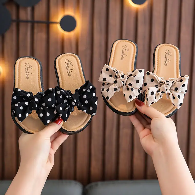 Cute New Style Breathable Bow Anti Slip Children's Slippers Summer Soft Bottom Girls Kids Slide Sandals