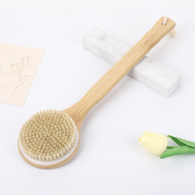 Brosse à manche long simple face en bambou Nan, 40x10x5 cm