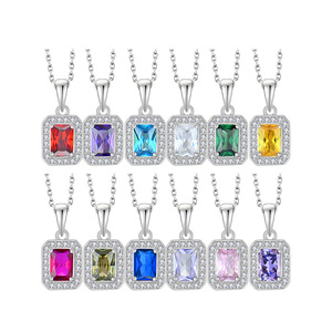 Tùy Chỉnh Mặt Dây Chuyền Rhodium Mạ Ruby Đá Quý 12 Tháng Birthstone Đồ Trang Sức Phụ Nữ 925 Sterling Bạc Zircon Dây Chuyền - Product Image 1