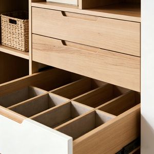 <strong>Bedroom</strong> Floating <strong>Vanity</strong> <strong>Unit</strong>, with Dark Wood Pillars and Open Shelves LED Decorative Lights - Product Image 6