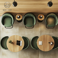 Ensemble de mobilier de restaurant moderne en bois, tables de café et chaises en bois avec bancs verts pour café