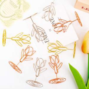 Porta Biglietti da Visita in Metallo Placcato Oro Rosa a Forma di Tulipano con Porta <span class=keywords><strong>Note</strong></span> e Foto - Product Image 4
