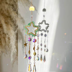 녹색 Aventurine 별 크리스탈 창 Suncatcher 매달려 달 태양 포수 유리 프리즘 자동차 매력 백미러 홈 장식 - Product Image 1