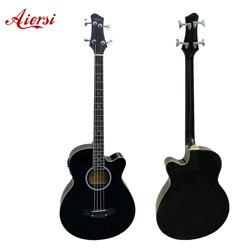 AIERSI instrumen musik akustik 4 senar, instrumen musik bass gitar 4-band pickup dengan Tuner bawaan