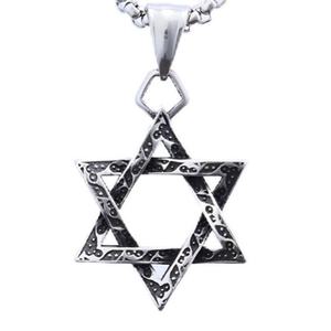 Collier pendentif étoile de David en acier inoxydable, ton argenté, texturé, symbole juif Magen David pour hommes, bijoux religieux - Product Image 6