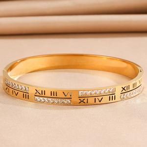 Brazalete Unisex de Acero Inoxidable Chapado en Oro de 18K con Zirconia, Diseño de Flecos, Resistente al Agua, con Números Romanos, Estilo Punk, para Aniversario - Product Image 2
