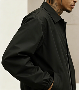 Giacca da Allenatore Personalizzata per <span class=keywords><strong>Uomo</strong></span>, Logo Personalizzabile, Taglie Grandi, Giacca Antivento Nera Semplice - Product Image 2