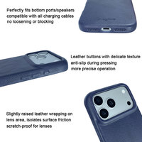 Étui en cuir véritable bleu nuit pour iPhone 17/16/15 Pro Max, découpes de précision, protection complète de l'appareil photo, anneau magnétique
