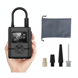 เครื่องเติมลมยางดิจิตอลแบบพกพา 12V กระบอกสูบเดี่ยวพลาสติกสีดำพร้อมเกจวัดแรงดันสำหรับรถขนาดกะทัดรัดรถจักรยานยนต์ - Product Image 1