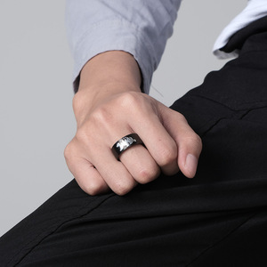 <b>Titanium</b> Steel <b>Ring</b> Animal Pattern Bear Bird Forest Design Unisex Casual Jewelry Black Steel Color - Product Image 4