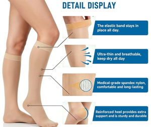 Calcetines deportivos con punta abierta/cerrada, <span class=keywords><strong>medias</strong></span> transpirables de compresión alta hasta la rodilla, soporte de circulación de 15-20mmHg para la prevención de venas varicosas - Product Image 3