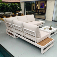 Ensemble de salon de jardin de luxe BHR blanc, ensemble de salon d'angle extérieur avec table carrée, cadre en aluminium épaissi de haute qualité