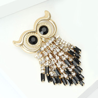 Broche unisexe en argent avec motif hibou, faible MOQ, pour hommes, accessoires vestimentaires, tenue de travail, broche à strass, cadeaux personnalisés, bureau